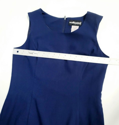 Vintage Sag Harbor Petite Womens 10 Navy Sleeveless DRESS Back Zip Mini W/ Slit - Picture 5 of 11