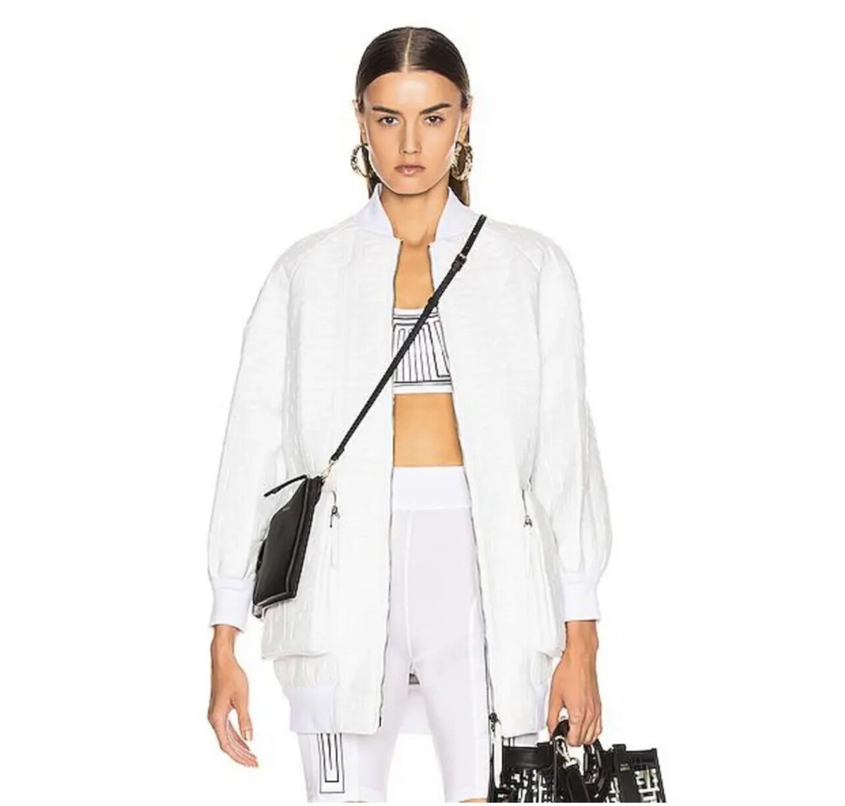 FENDI Jacket ホワイト シルク ジャケット FENDI logo embossed white leather jacket. BNWT | eBay