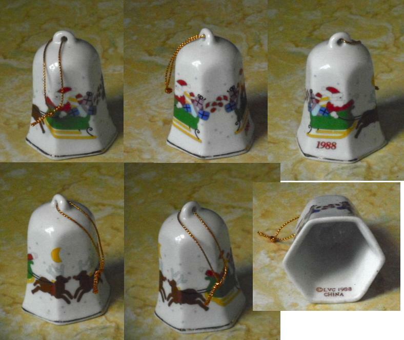 LILLIAN VERNON 1988 LVC Porcelain Bell Christmas Ornament 2.25" Town Village 