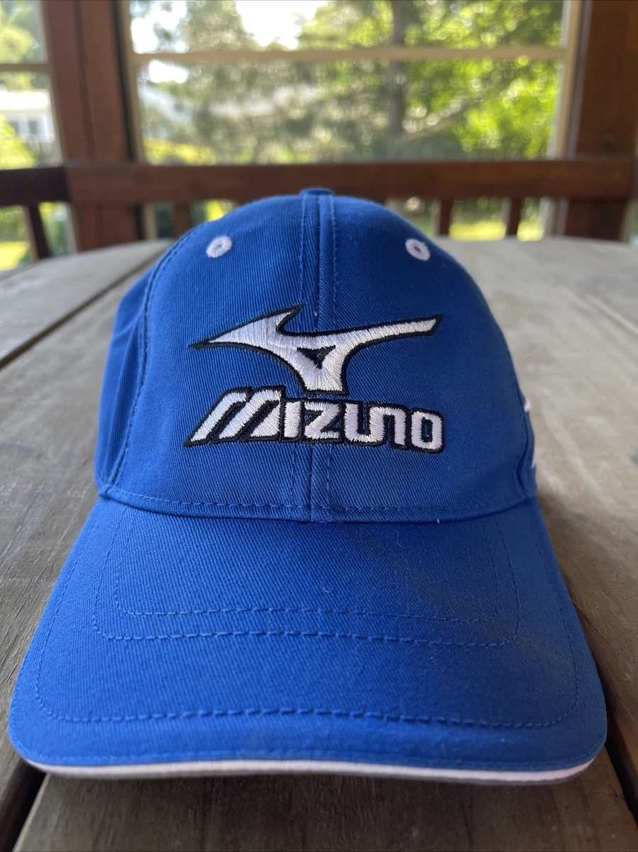vintage Mizuno Blue White Strapback Golf Hat Adjustable Embroidered Read