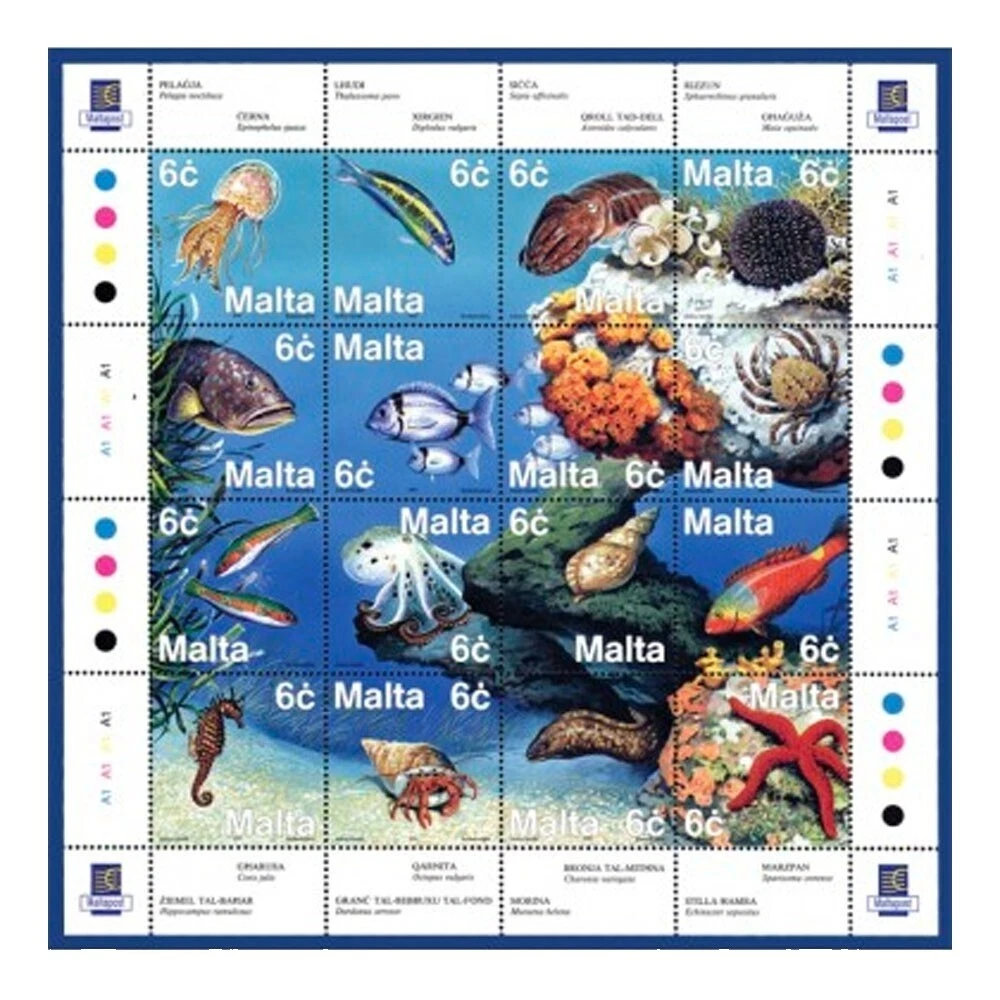 Multi-Color Hoja Completa estampillas de Malta (1964-presente)