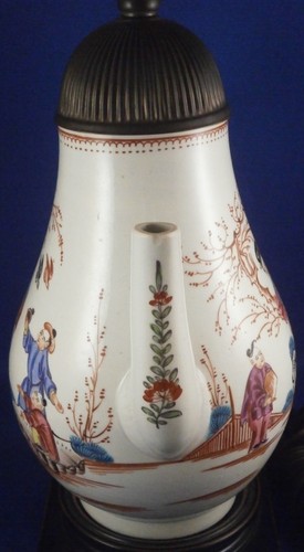 Antique 18thC Liverpool Porcelaine Chinoiserie Scène Coffee Pot Lamp Scenic - Photo 7 sur 9