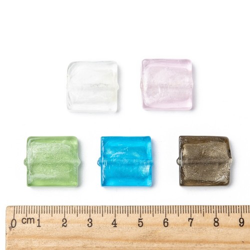10x Silver Foil Lampwork Beads Square Mixed Color 20x20x6mm Loose Spacer Bead - Picture 2 of 4