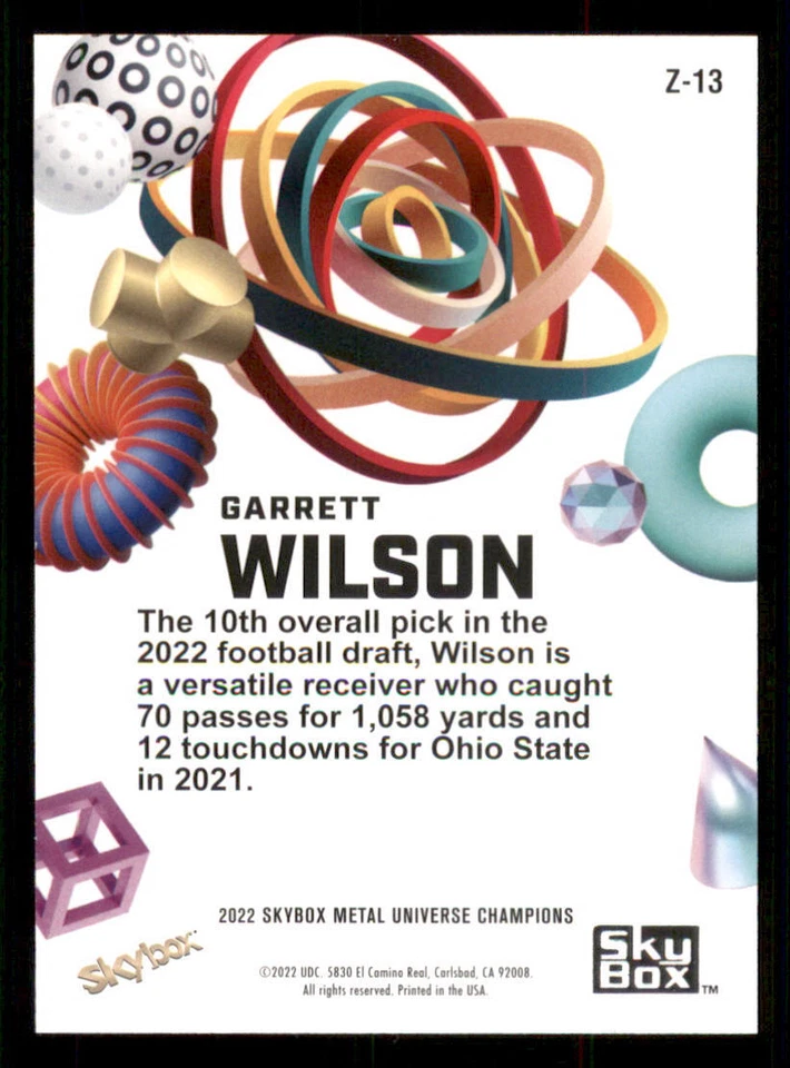 2022 Skybox Metal Universe Champions ZForce #Z13 Garrett Wilson - Image 2 of 2