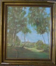 ::KIRCHTURM PASTELL SCHAFHERDE °JUGENDSTIL BIRKEN UM 1920 °RAHMEN UNSIGNIERT 