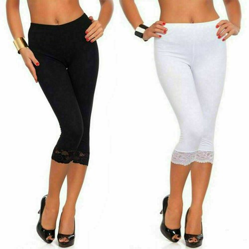 Women's 3/4 Cropped Lace Leggings Comfy 