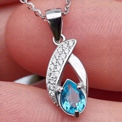 4.30ct Pear Shape Natural Topaz & Diamond Pendant 18k White Gold Plated No Chain