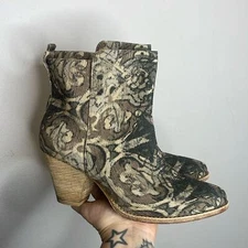 Ella Moss Women's Victoria Tapestry Leather Booties Size 9.5