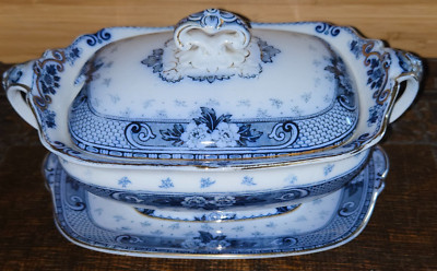 Antike Ford & Sons Burslem, Flow Blue Ironstone ''WEIR'' Platte & Terrine 