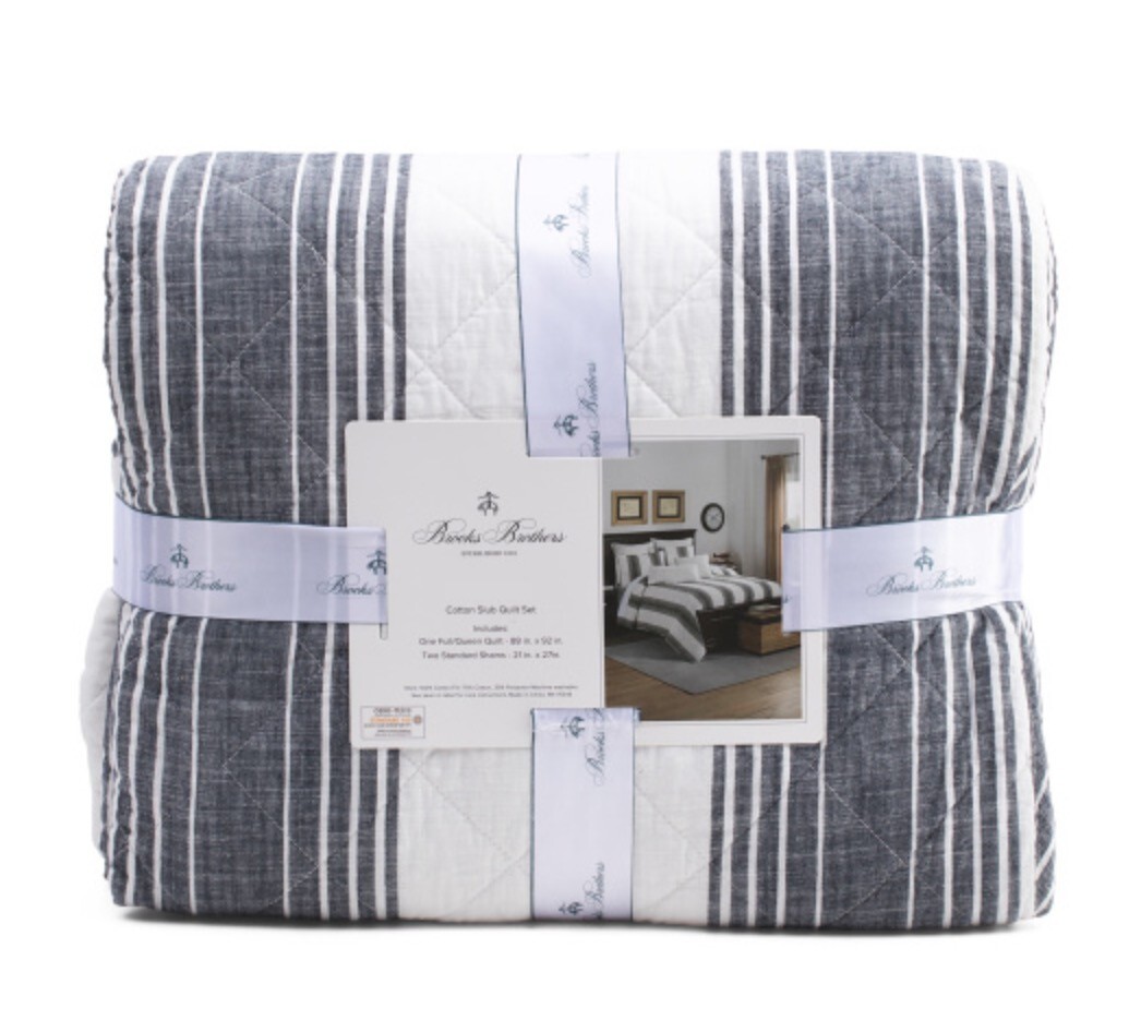 ようこのまま BROOKS BROTHERS ウール ブランケット BROOKS BROTHERS Nantucket Stripe Quilt Set Grey Blue KING Shams