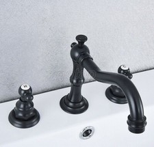 Oil Rubbed Bronze Widespread 3 Holes Hot Cold Water Bathroom Basin Sink Faucet