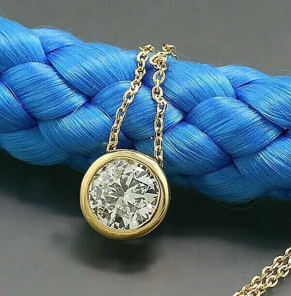 1.50Ct VVS1 Moissanite Bezel Pendant in 14k Gold Plated Chain