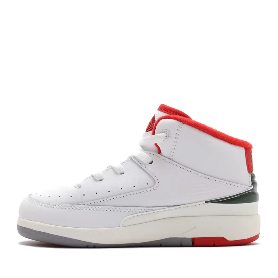 [DQ8563-101] Zapatillas Jordan 2 Retro Italia Blanco Rojo Fuego para Niños Pequeños *NUEVAS* Foto 2 de 4