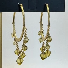 Teardrop Gold Tone Hoop Earrings by INC W/ Green beads