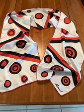 BURMEL Silk Scarf, Vintage, Hand-rolled Hem, Italy, red, black, and white