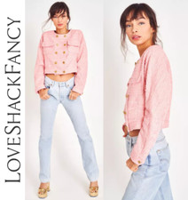 Loveshackfancy Keiran Double Breasted Cropped Tweed Blazer In Pink  Sz M  $595