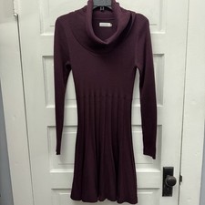 Calvin Klein Sweater Dress Women S Burgundy Ribbed Turtleneck Fit Flare Knit