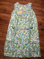Vtg 60s House Dress S Floral Green Blue cottage-core MOD Front Snap NWT Garcrest
