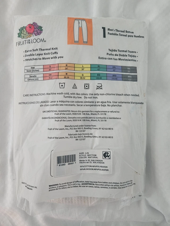 NUEVO Fondo Térmico FTL De Colección Para Hombres L/G Waffle Ropa Interior Larga Blanca Long Johns Foto 2 de 2