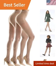 Women's Control Top Pantyhose - Run Resistant Light Support Legs, 2 Pair Pack
