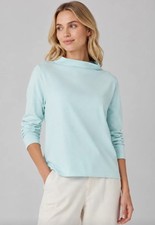 Eileen Fischer Garment Dyed Terry Funnel Neck Top Easy Fit Short Length XL