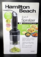 Hamilton Beach 3-in-1 Spiralizer Electric Slicer 200W 2-Speed w/ 3 Blades NEW