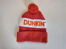 Dunkin Donuts Orange Beanie Hat with Pom Pom Orange 