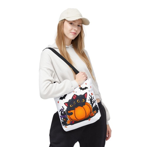 Cute Black Cat Halloween Tote Bag Pumpkin Cat Lovers Fall Gift - Picture 7 of 41