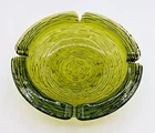 VTG Anchor Hocking MCM SORENO Green RIPPLE GLASS ASHTRAY 6.25 In  Round