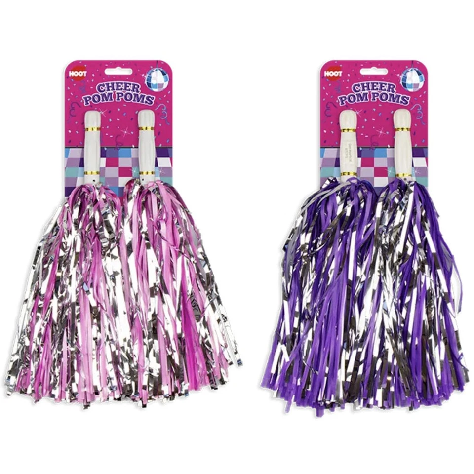 GEM IMPORTS Kids Tinsel Cheerleader Pom Poms | 2 Pack Dance Fancy Dress Shiny Streamers