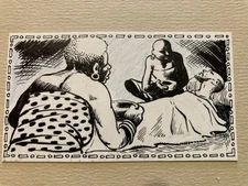 Lot Of 3 Ink Drawings 1960 Orientalist Portrait To Identify