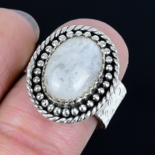 Fantastic Rainbow Moonstone Gemstone 925 Sterling Silver Ring Size Adj