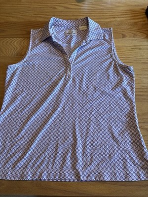 Women s E/P Pro tech Sleeveless Golf Polo M Pink/ Black Chain Link Pattern