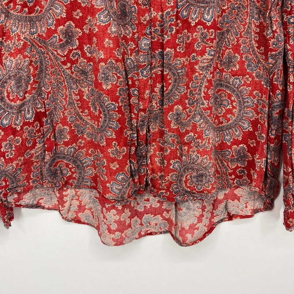 Lucky Brand 女式衬衫 L 码红色佩斯利印花纽扣轻便 — 第 3/4 张图片