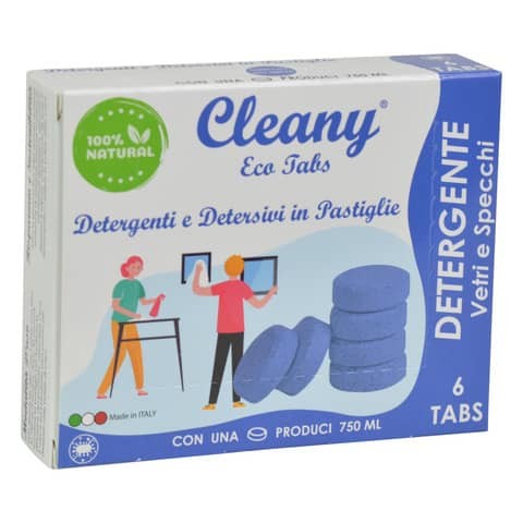 Detergente igienizzante vetri e specchi in pastiglie CLEANY Eco tabs brezza mari