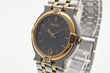 [Ecc+5] Orologio Uomo Vintage GUCCI 9000M Quadrante Nero Lunetta Oro Data...