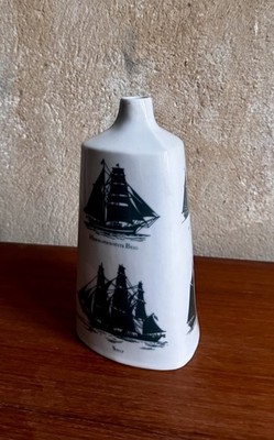 Mid Century Modern Porcelain Nautical Ship Vase Triangular Prism Maritime 7.8''