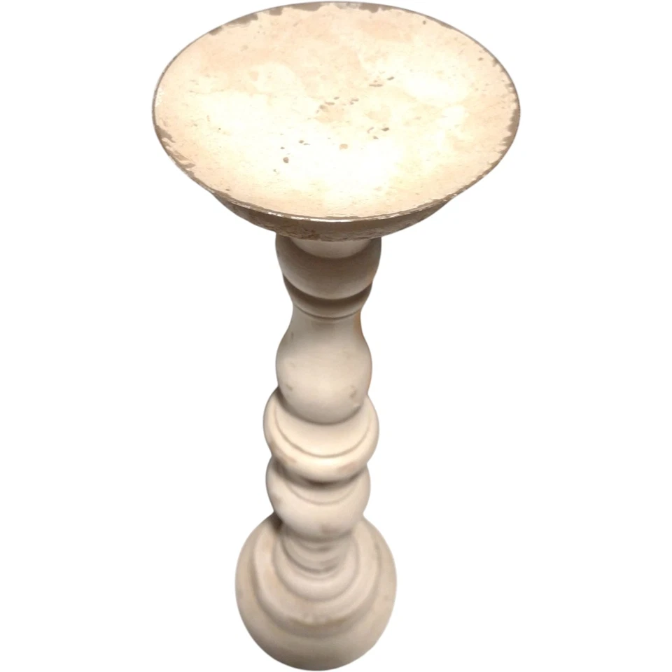 Candelabro pilar vintage de madera rústica de 16" blanco lavado país francés Foto 3 de 4