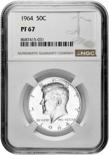 1964 50C Silver Proof Kennedy Half Dollar NGC Graded PF 67 in New Holder