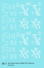 K4 HO Scale Decals Burlington CB&Q 40 Ft Boxcar White
