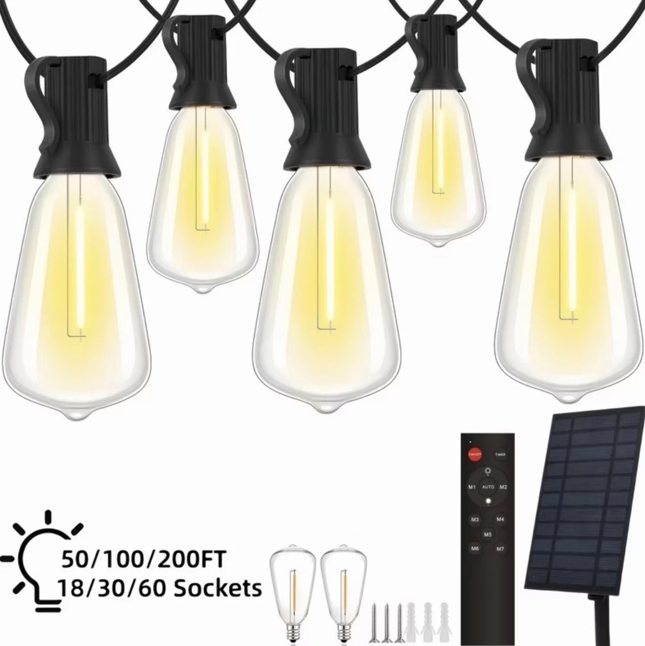 50FT Solar Power Led Fairy Lights w Remote Indoor/Outdoor 18 Bulbs+2 SuperBright