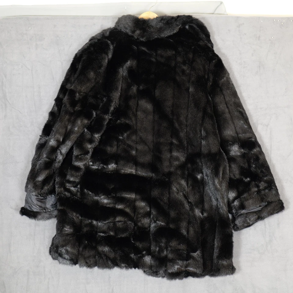 Abrigo de piel sintética Dennis Basso para mujer 2XL negro marrón largo medio botón chaqueta felpa Foto 4 de 4