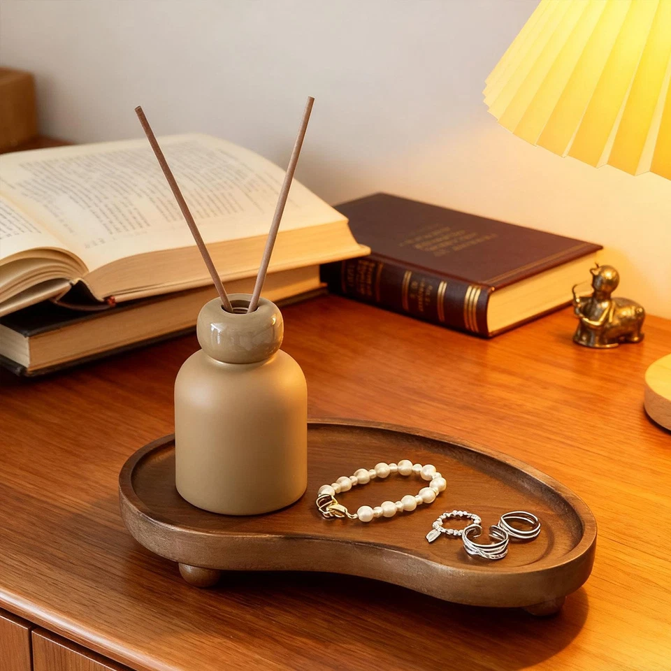 Deko Tablett Kosmetik Aufbewahrung elegantes Holz Tablett für Kerzenschlüssel Schmuck