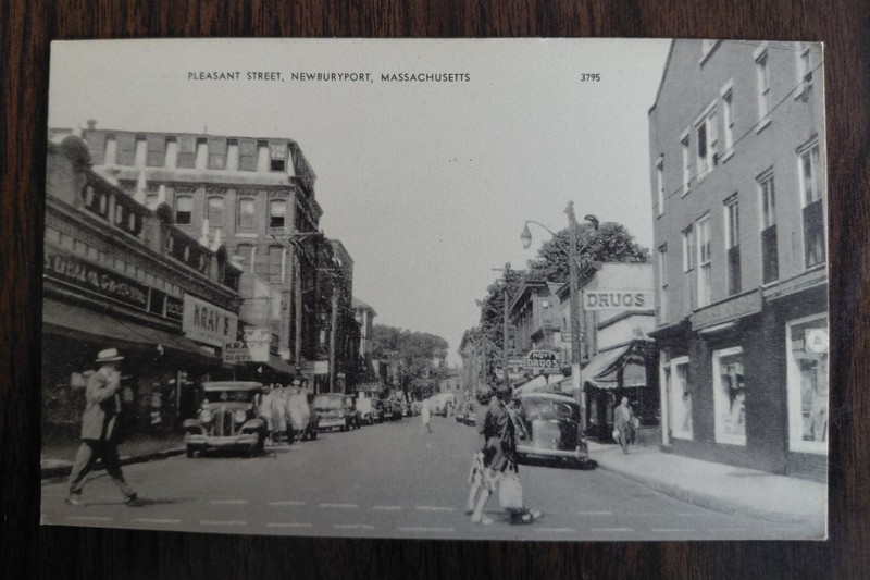 Newburyport Massachusetts Pleasant Street Antique Autos Cars City Life Postcard