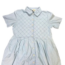 Talbots Y2K Chambray Quilted Dress Women's Size 14 Light Blue Bodice Button