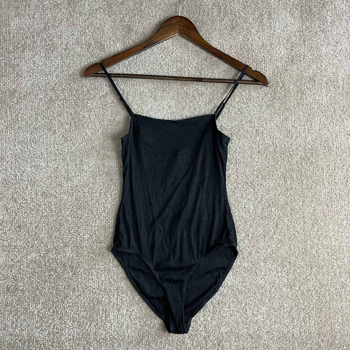 American Apparel Bodysuit Size XS Black Ribbed 2x2 Square Neck