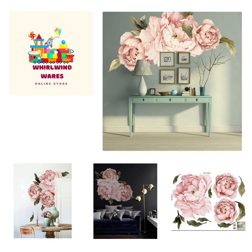 Pink Peonies Wall Decals Floral Wall Decal Peel and Stick Wallpaper Sticker - Picture 1 of 5