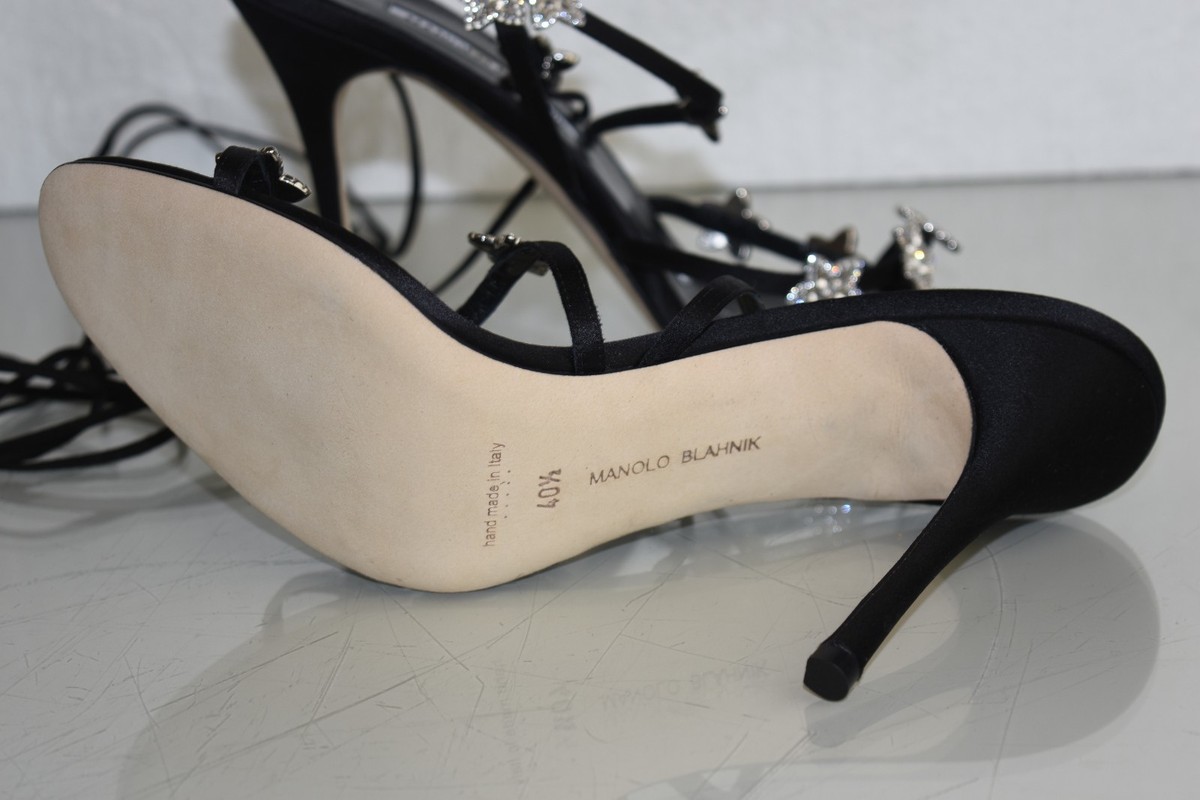 $1325 NEW Manolo Blahnik OSAKA Satin Black STARS EMBELLISHED