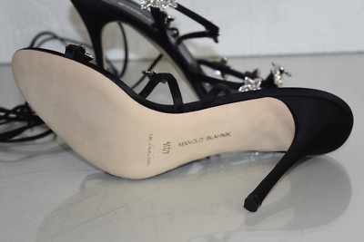 $1325 NEW Manolo Blahnik OSAKA Satin Black STARS EMBELLISHED