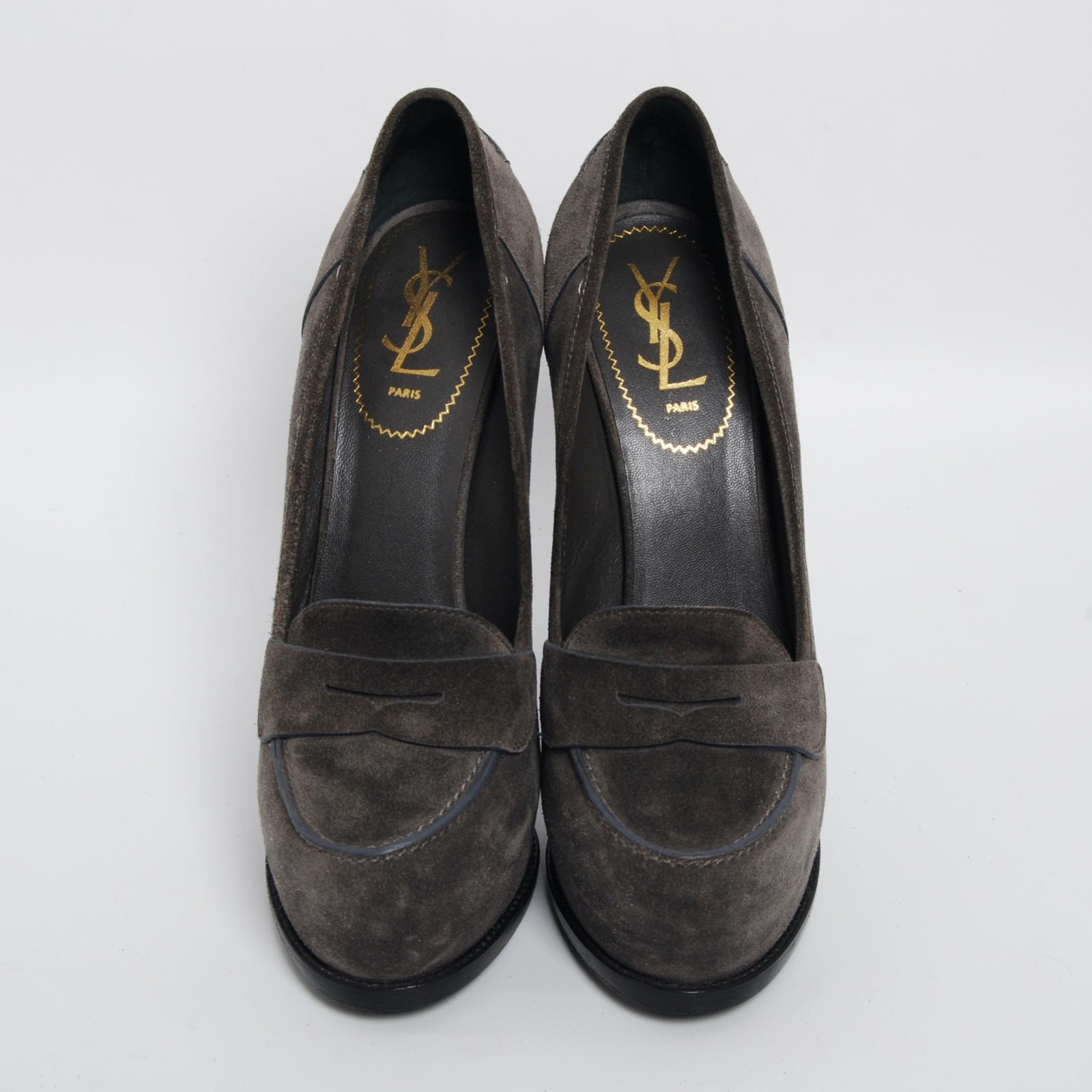 Scarpe décolleté Yves Saint Laurent donna grigie pelle scamosciata tacco alto a stiletto taglia EUR 40 5